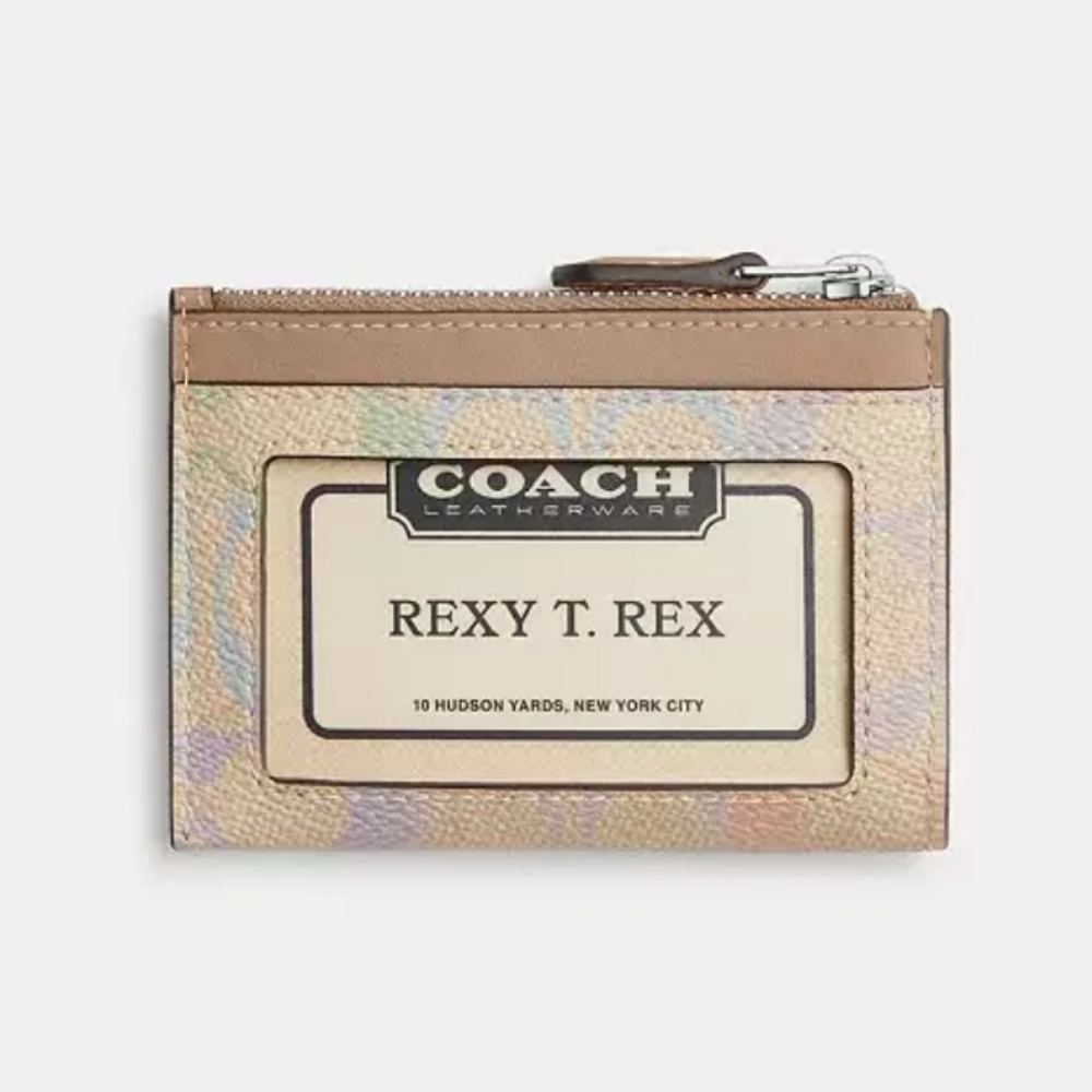 Coach Mini Skinny ID Credit Card Case Pastel Rainbow Signature Canvas Key Ring - Picture 9 of 9